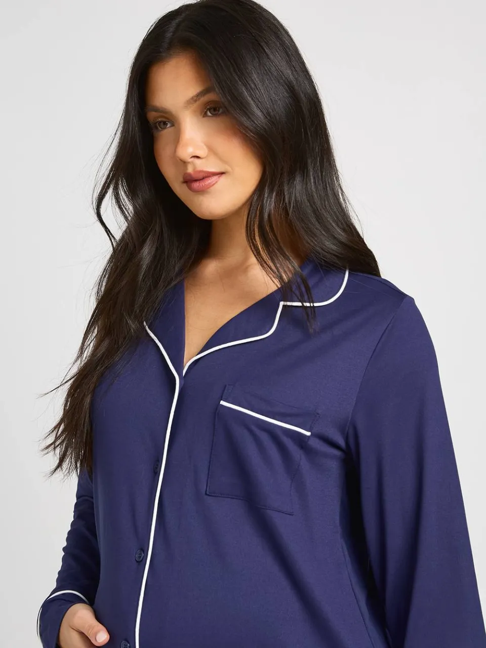 boohoo Dames Zwangerschapsnachthemd Met Paspeldetail marineblauw, foto 4