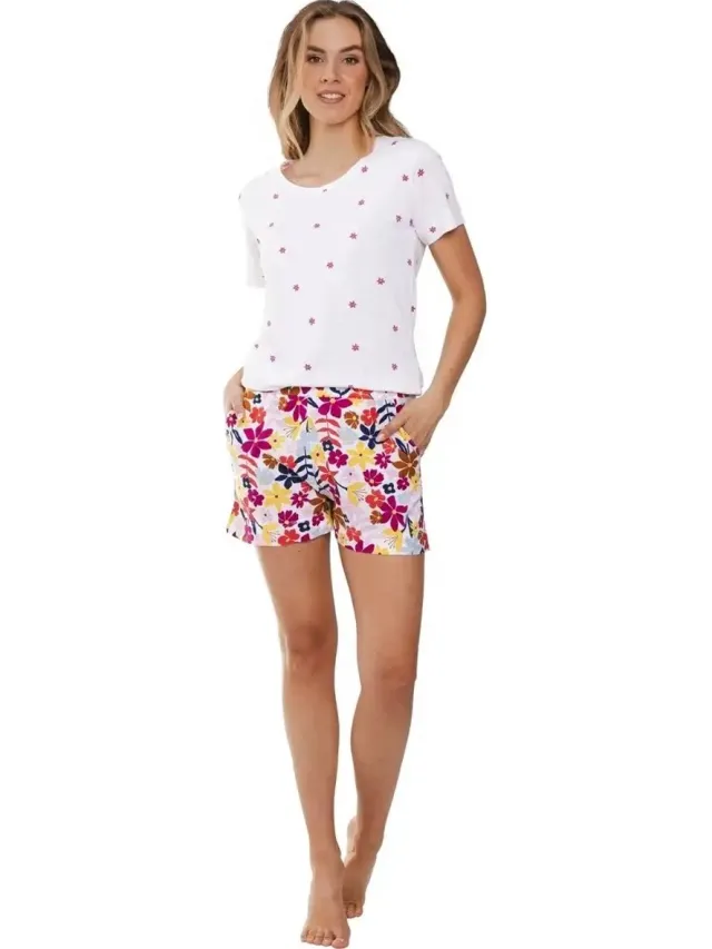 Rebelle Dames Shortama Rebelle - Full Bloom - Katoen/Viscose wit