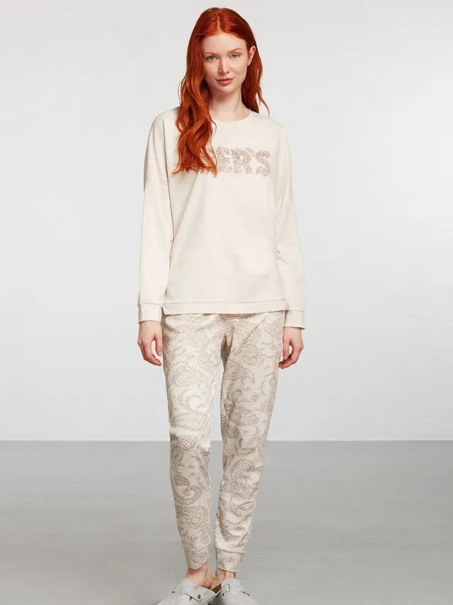 Catherine's Pyjama Set Voor Dames, Lange Mouwen creme