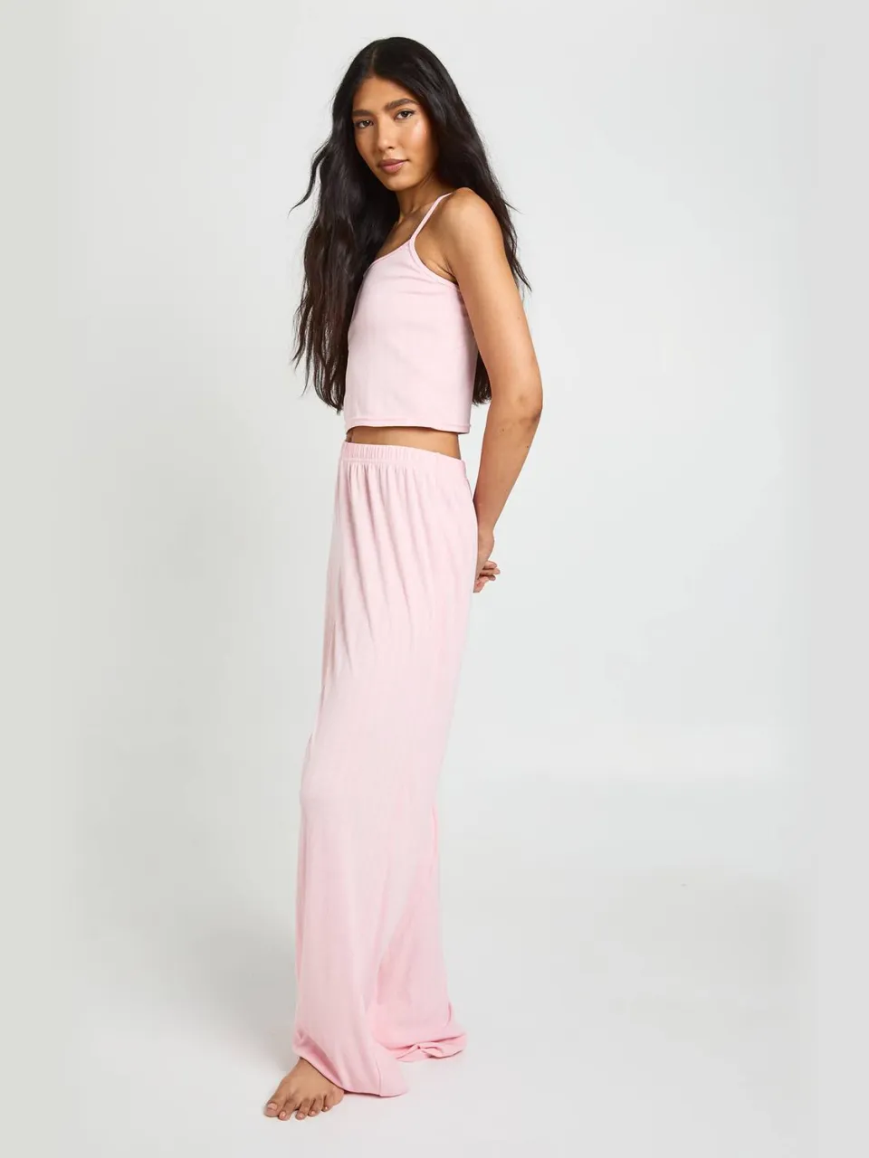 boohoo Dames Tall Pointelle Hemd En Wijde Pyjama Broek Set baby roze, foto 3