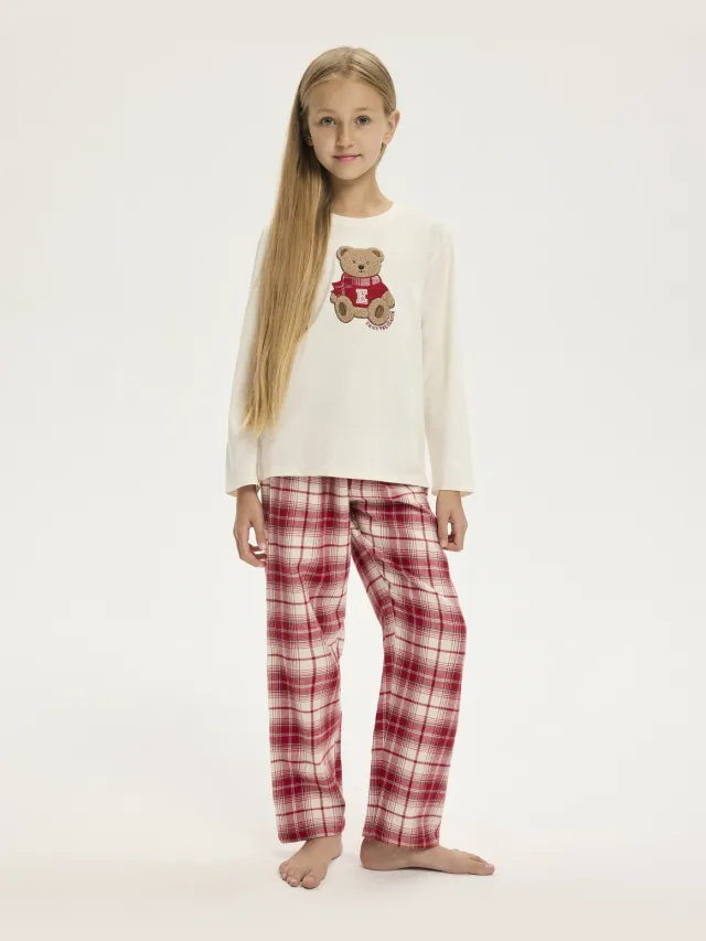 ESOTIQ Chrismis - Kinderpyjamaset - Rood en crème - Geruit Rood;Crème