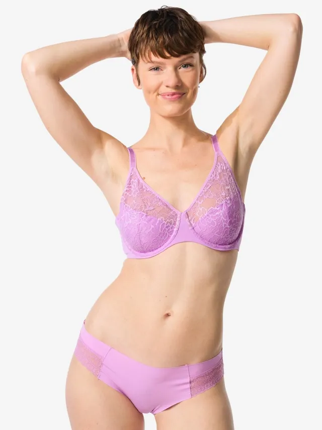 HEMA Damesbrazilian micro met kanten inzet paars (paars)