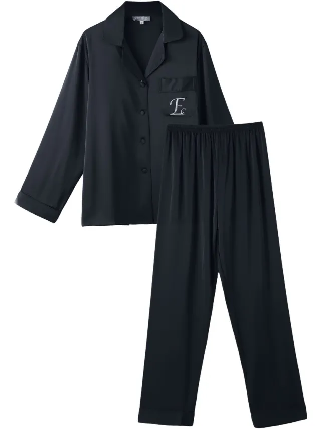 Emilie collection pyjama - satijn - luxe - broek & overhemd - blauw