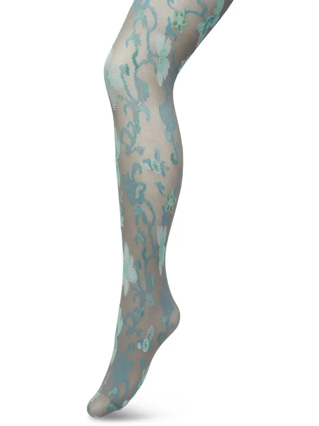 Bonnie Doon Bloemen Panty 60 Denier Grijs Dames - Bloemenprint - Gebloemd - Print - Gladde Naden - Maximaal Draagcomfort - Floral Ornament Tights - Chique Panty - Feestelijk - Grijs/Blauw - Grey - BP221905.235