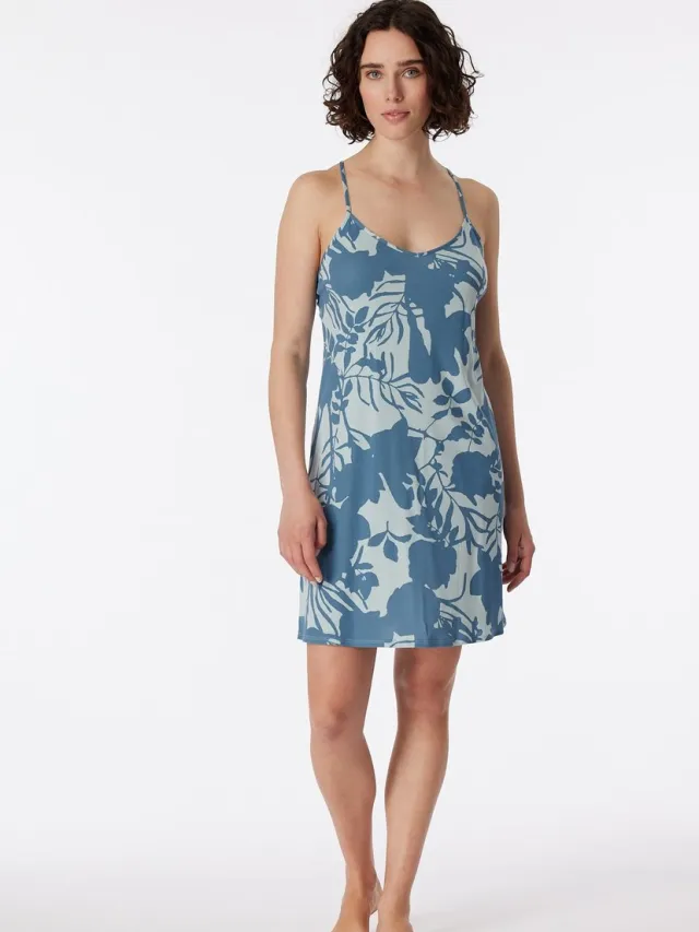 Schiesser Modern Nightwear nachthemd - dames slaapshirt spaghettibandjes bloemenprint bluebird