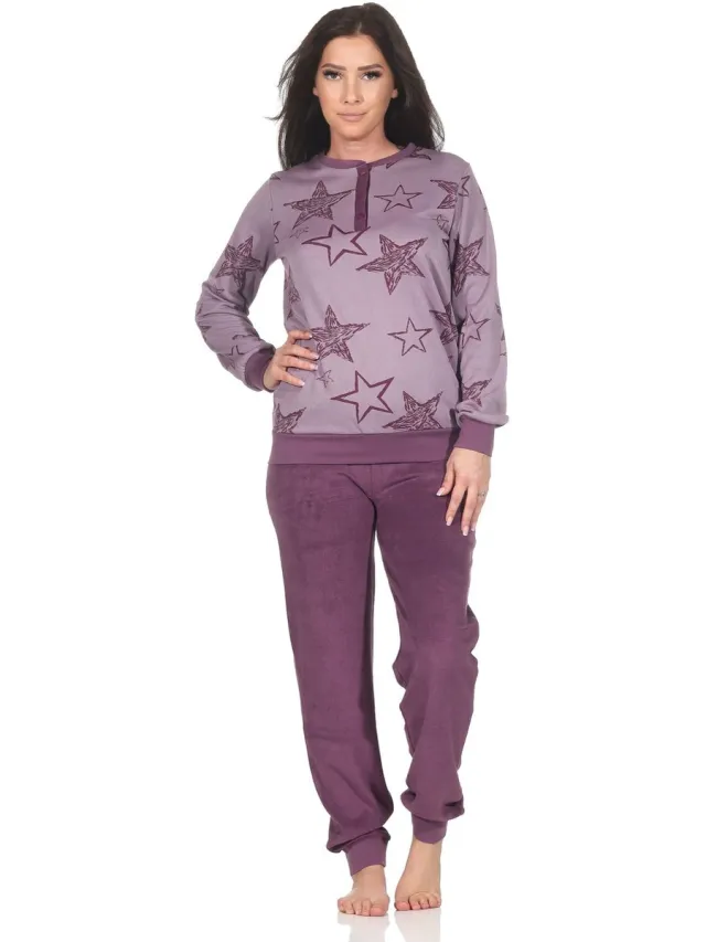 Normann dames badstof pyjama lange mouw met manchetten in hartjeslook - ook in oversize beere