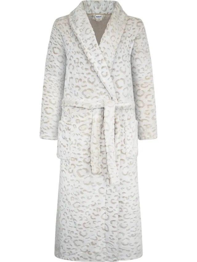 GAUBERT Unisex Badjas Extra Lang met Sjaalkraag en Ceintuur - Ochtendjas - Superzacht Coral Fleece - Heren Dames - Reli√´f Panterprint Latte Beige - 8217-Latte Dames, Ceintuur, Panterprint Latte Beige