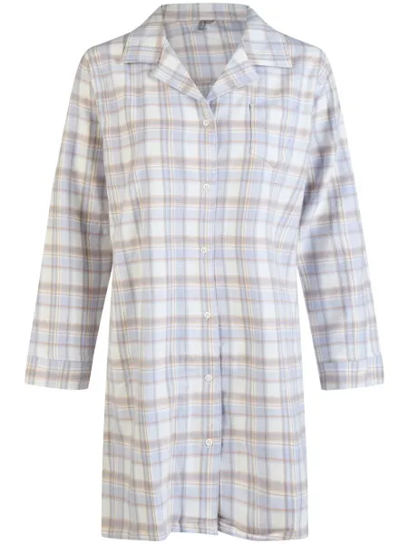 By Louise Dames pyjama nachthemd flanel met knoopjes blauw/wit geruit Veelkleurig
