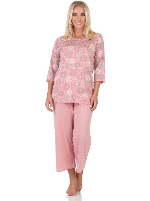 Normann Speelse dames capri pyjama met 3/4 capribroek en 3/4 mouwen altrose