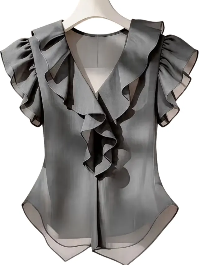 Currero Topje Dames - Top Kleding - Shirt - Blouse - Kort - Volwassen - Grijs