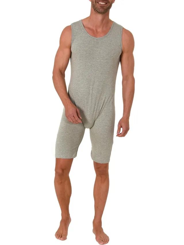 Normann Unisex mouwloze zorgbody / korte mouwloze zorgjumpsuit – met rits in de pijp grau