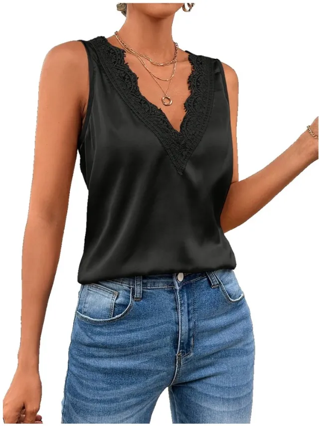 Currero Top Met Kant Dames - Topje - Kleding - Shirt - Blouse - Kort - Volwassen - Zwart