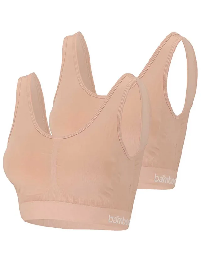 Apollo Ladies Bamboo Seamless - naadloos Beha Top 2-pack - M - beige