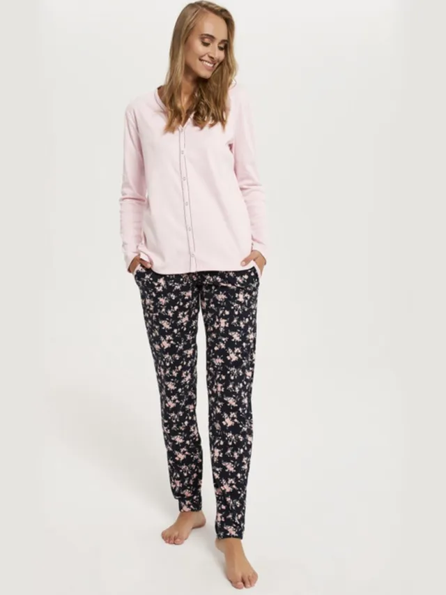 Italian Fashion LEONIA dames pyjama lange broek en mouwen Roze