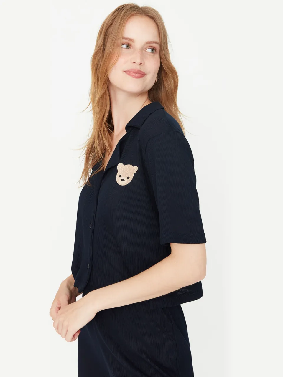 Trendyol Vrouwelijk Kraag Pyjama Set 2 pak blauw, foto 2