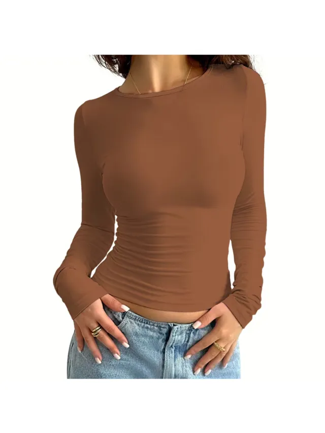 Currero Topje Dames - Top Kleding - Shirt - Blouse - Kort - Volwassen - Lichtbruin Lichtbruin-1