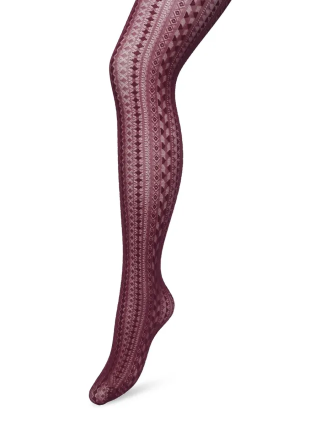 Bonnie Doon Grafische Panty 40 Denier Donker Rood/Paars Dames - Grafisch - Print - Gladde Naden - Maximaal Draagcomfort - Chique Panty - Geometrie Tights - Feestelijk - Crushed Violets - BP221902.192