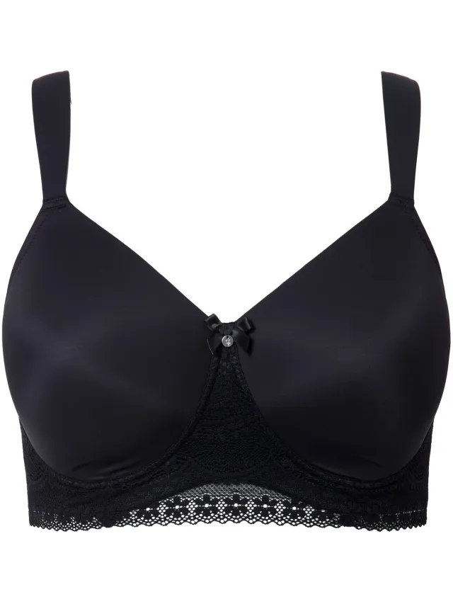 Ulla Popken Dames - Bralette kant zachte cups zonder beugel - Zwart