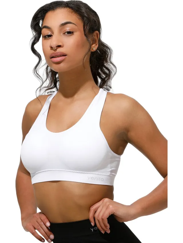 lavendel x Yenita Naadloos Bustier met Verwijderbare Cups - Sport BH - Sportbeha - Sport Dames Top - Comfortabele en Stijlvolle Ondersteuning - Wit