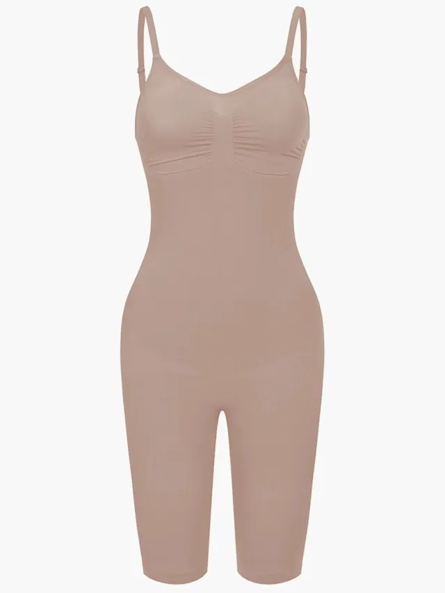 cfab Bodysuit met corrigerende shapewear en bijpassende shorts - Beige - XL - Corrigerende Body - Naadlos - corrigerend ondergoed dames