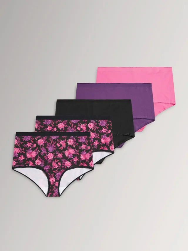 Yours Yourset Set Van 5 Paarse Maxislips Met Bloemenprintsize 46-48 Purple