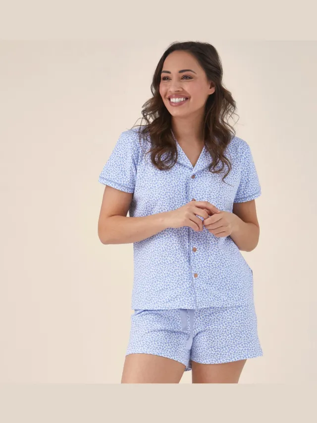 Little Label klassieke zomer pyjama dames - luipaard blauw-42 - extra zachte bio-katoen