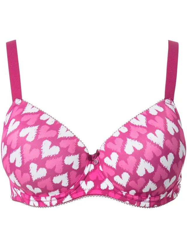 Ulla Popken Dames - Beugelbeha hartjes zachte cups - Fuchsia