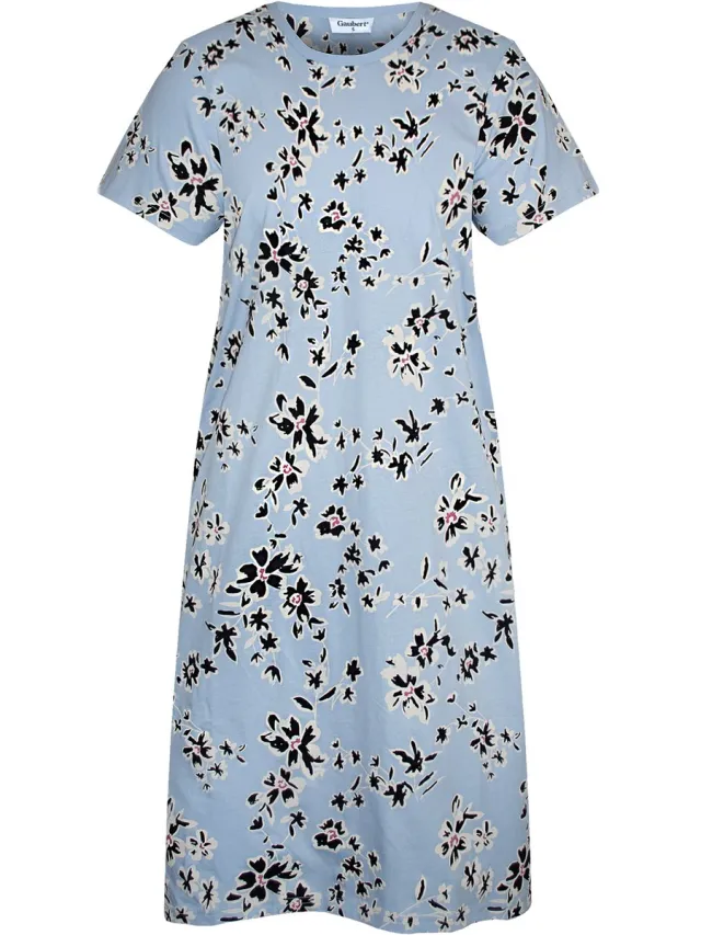 GAUBERT Essential Dames Nachthemd Korte Mouw - Premium Gekamd Katoen - Bloemetjes - Lichtblauw - GB-6814 Korte Mouw, Lichtblauw, Bloemtjes