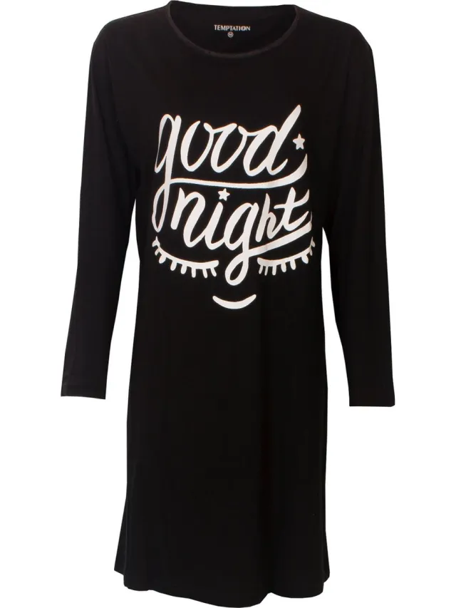 Temptation Dames Bigshirt nachthemd Zwart - Maten: