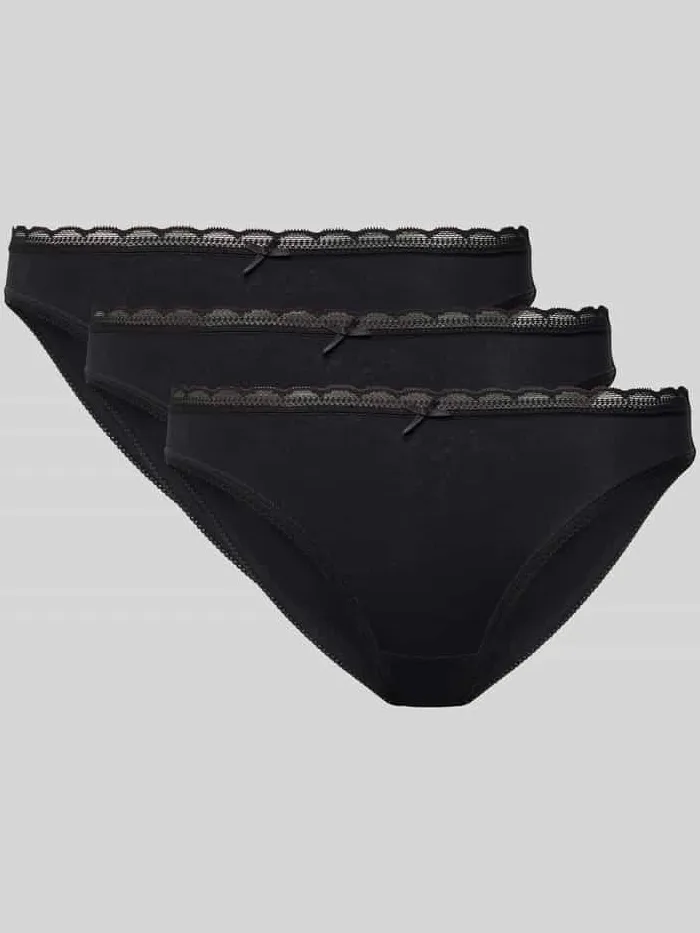 Dorina Slip met sierstrik en comfortabel model in een set van 3 stuks, model 'NAOMI' Zwart