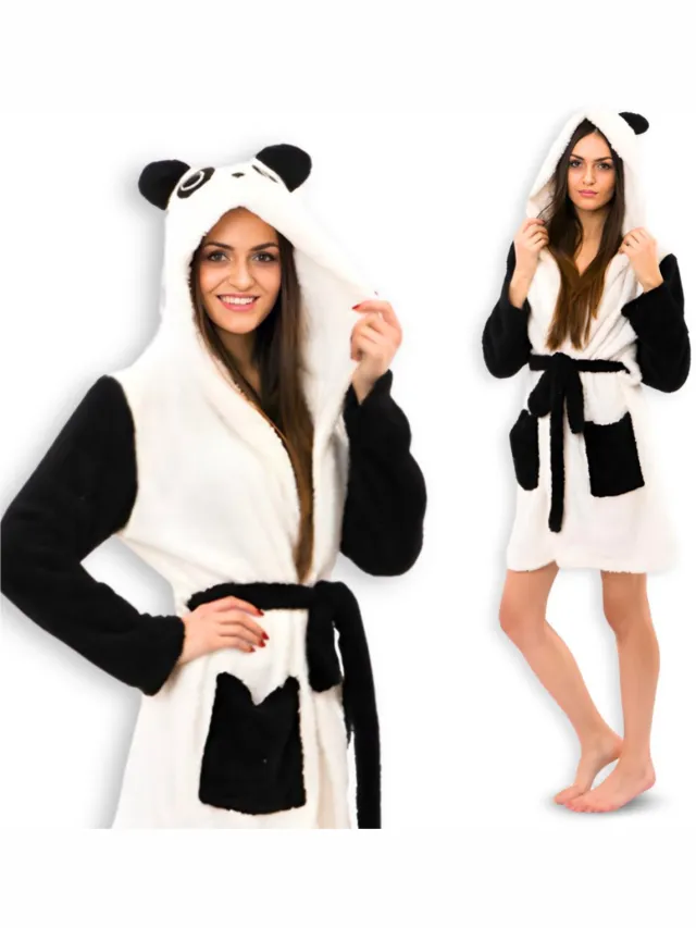 Onesies Badjas - Panda Design - Met Kleur - Voor Dames Wit;Zwart