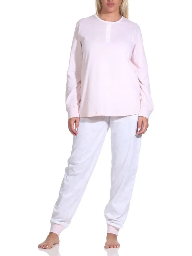 Normann Damespyjama met knoopjesvoorkant en broek met Paysley-patroon rosa