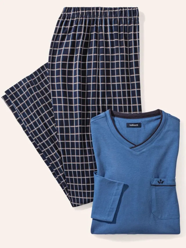 Walbusch pyjama blauw/grijs