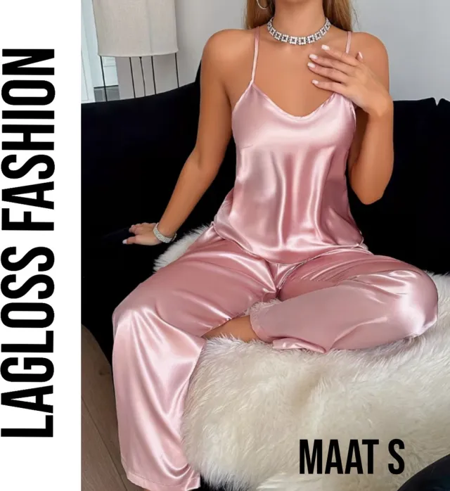 LaGloss Roze Dames Pyjama Set – Camisole & Lange Broek Loungeset – Comfortabel – Nachtmode