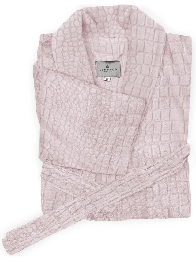 LINNICK Flanel Fleece Badjas Croco - light pink - L - Badjas Dames - Badjas Heren Licht roze
