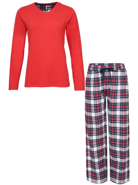 By Louise Dames pyjama set met flanellen pyjamabroek rood, foto 2