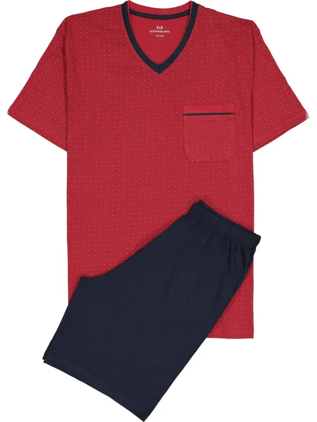 Götzburg Gotzburg heren shortama - V-hals - rood met blauw en wit dessin