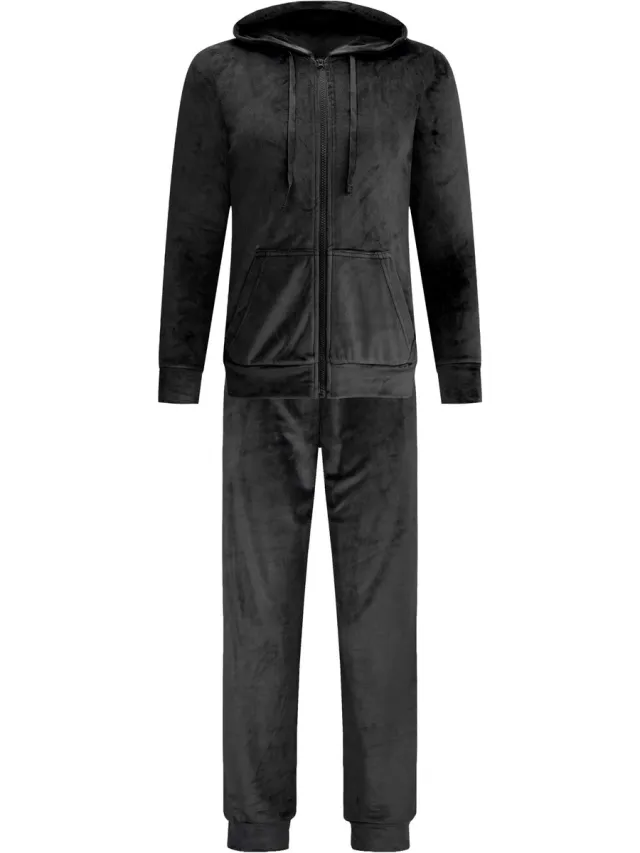 GAUBERT Dames Velours Fluweel Huispak met Rits en Capuchon - Loungeset - Joggingpak - Trainingspak - Loungewear Dames - Zwart - 2601-Green