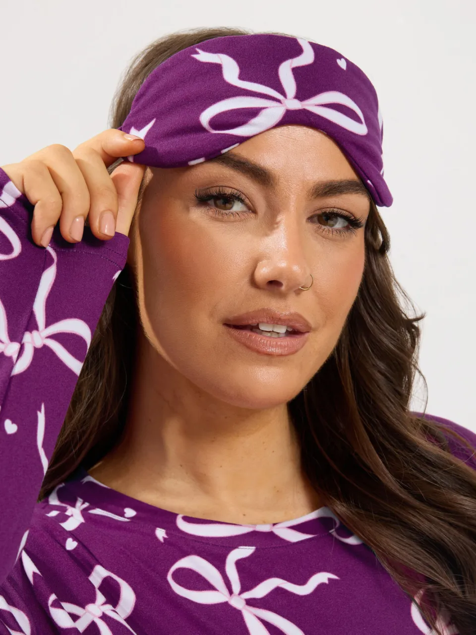 Yours Yourset Curve Zachte Paarse Pyjamaset Met Strik En Printsize 46-48, foto 3