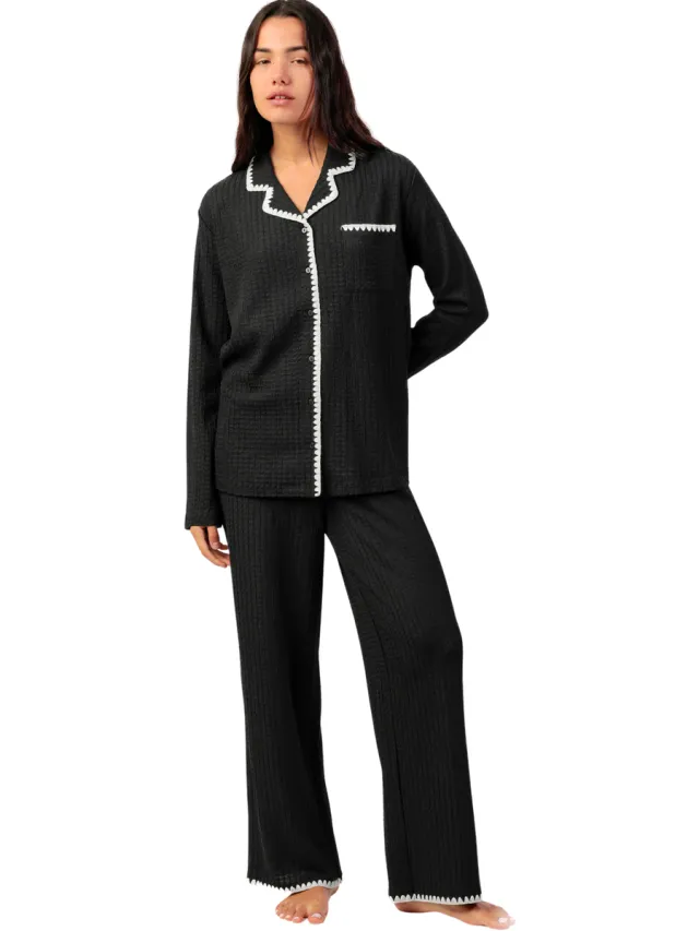 Admas Stitching pyjamaset zwart