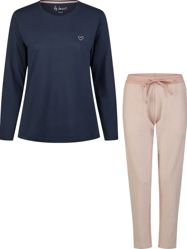 By Louise Essential Dames Pyjama Set Lang Katoen Blauw