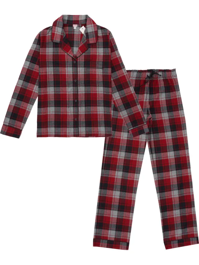 La V La-V Flanel pyjama set voor dames met geruit patroon Rood XXL (Valt klein)