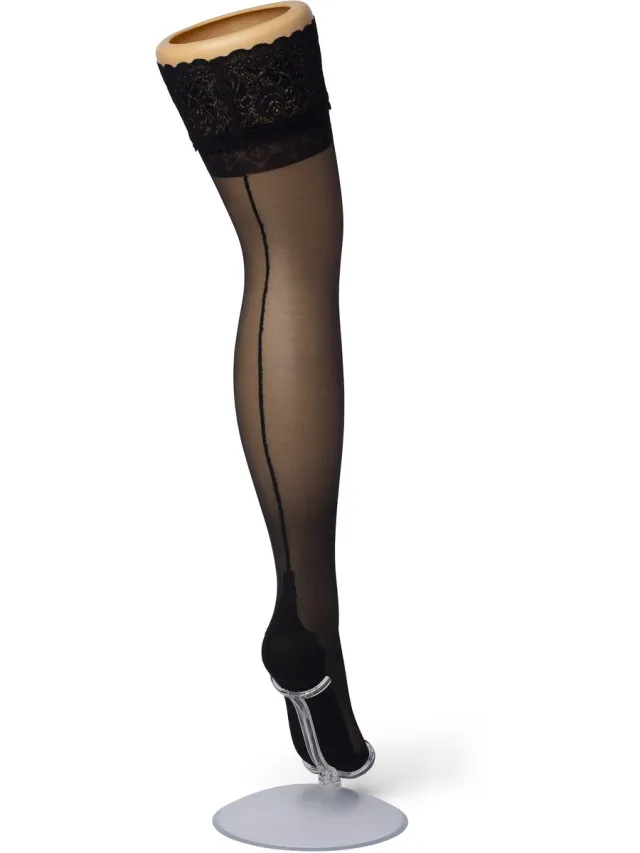 Bonnie Doon Dames Hold Up met Bies maat L/XL Zwart - Brede Band met Siliconen - Classic Lace Hold Up - Zakt niet af - Bies aan Achterkant - Panty zonder Broekje - Siliconenrand - Blijven Perfect Plakken - Panty Kousen - Black - BP201704.101