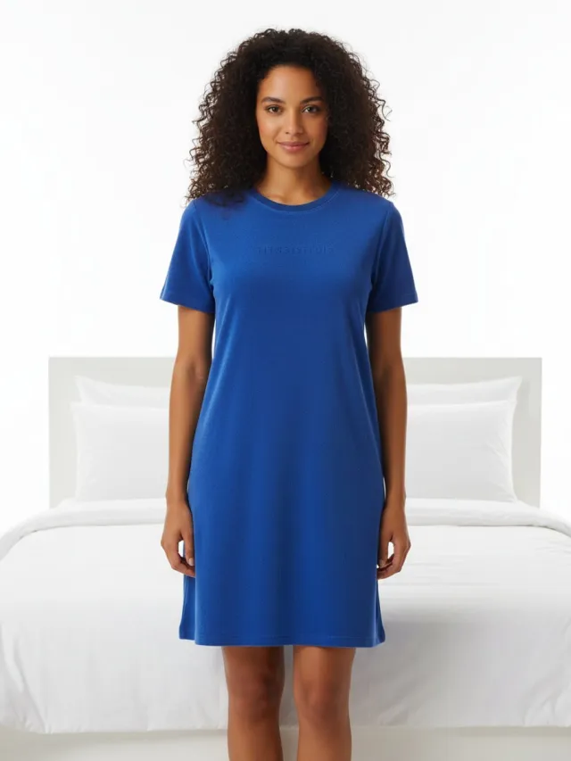 Irresistible Dames Nachthemd - Badstof - korte Mouwen - Blauw