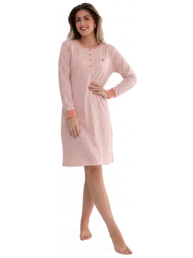 Cocodream Quality Cocodream Nachthemd 'Love Peach' - Dames Nachtmode - Lange Mouw - Peach Roze