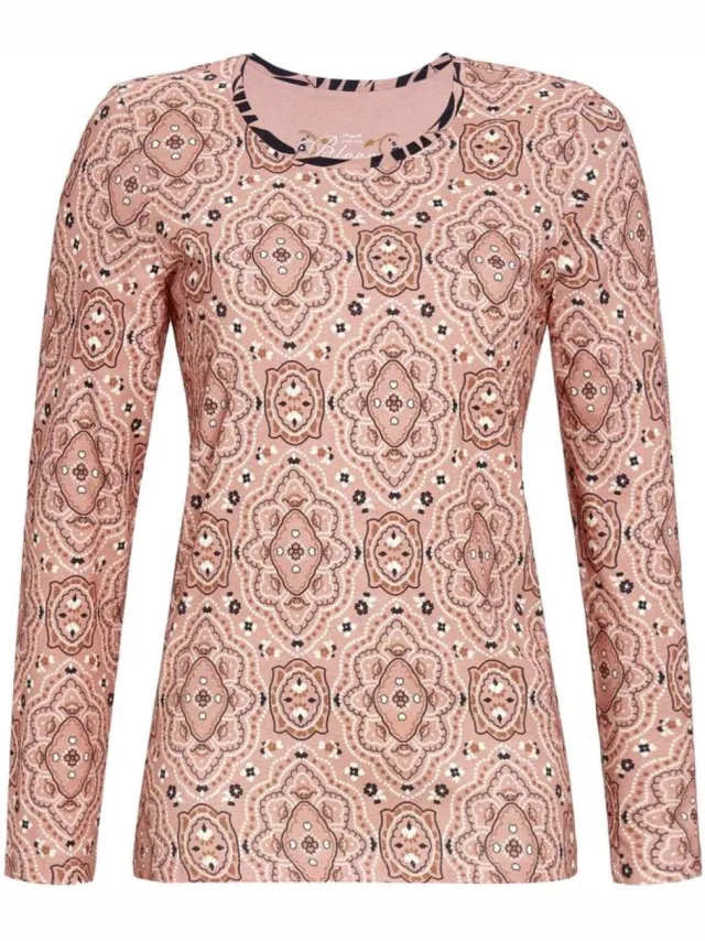 Ringella Bloomy pyjamashirt Patroon terracotta - Roze - Maat - 48