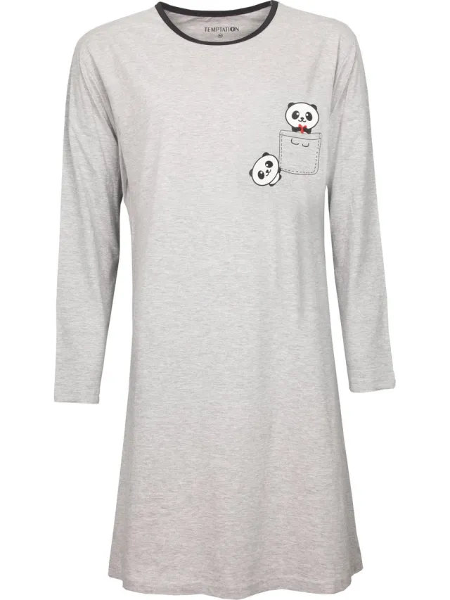 Temptation Dames Bigshirt - Panda Print - Grijs