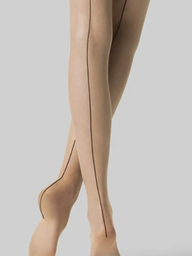 Fogal catwalk couture 10 den naad panty maat M blossom/noir Blossom/zwart