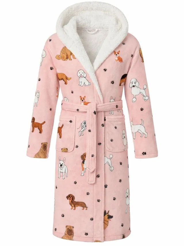 Badrock Dames badjas honden - fleece badjas met capuchon - ultra zacht en warm - cadeau - honden badjas voor dames lichtroze