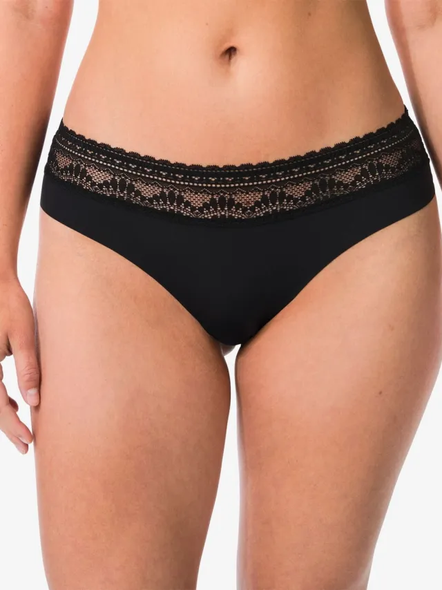 HEMA Dames brazilian micro met kanten tailleband zwart (zwart)